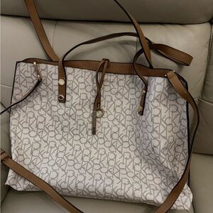 Calvin Klein Monogram White and Tan Tote